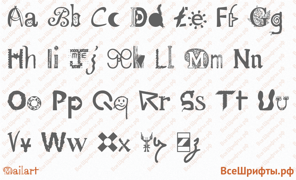 Шрифт Mailart с латинскими буквами